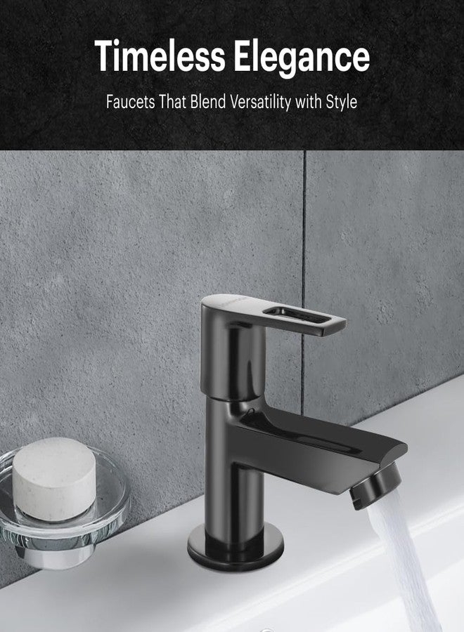 Johnson Bathrooms Johnson Sparo PVD Coated Pillar Cock | Glossy Black | Brass Pillar Cock for Bathroom and Kitchen Sinks| Wash Basin Tap, Kitchen Tap| T8201DCAMZ | 10 Years Warranty - Image 2
